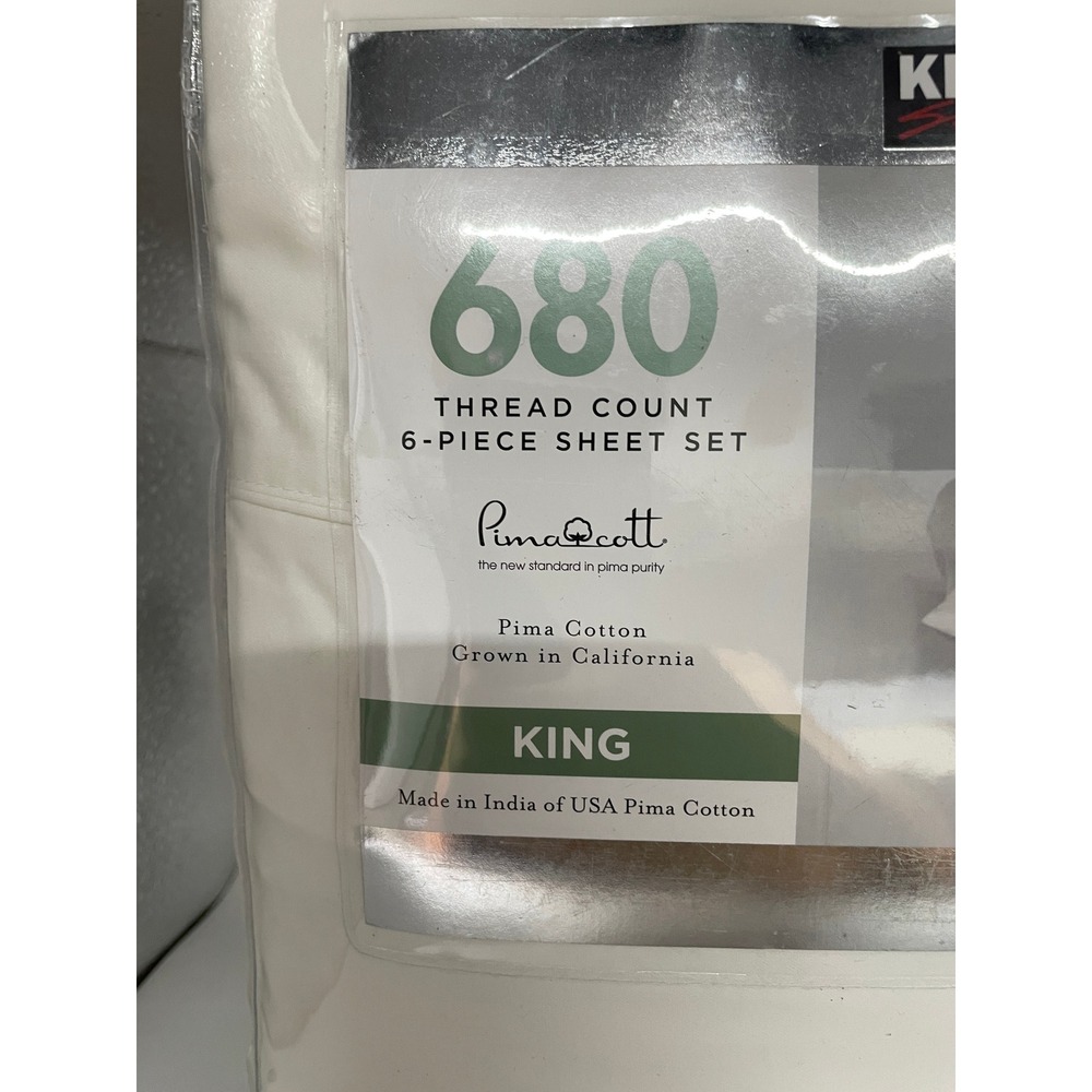 Kirkland Signature 680 Thread Count Sheet Set King Bright White NEW 6-Piece Pima